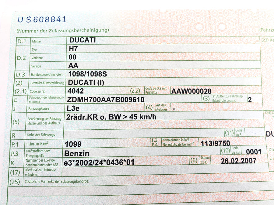 Ducati 1098 S H7 [2007] - quadro com letra de veículo