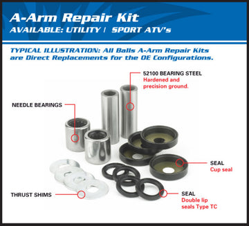 Yamaha Yfs 200 Blaster [TODAS AS BOLAS] - KIT DE CONVERSÃO A-ARM INFERIOR TODAS AS BOLAS/SUPERIOR TODAS AS BOLAS TODAS AS BOLAS