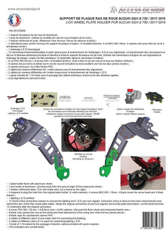 Suzuki Gsx-S 750 [ACCESS DESIGN] - suporte de placa na altura da roda preto Suzuki GSX-S750
