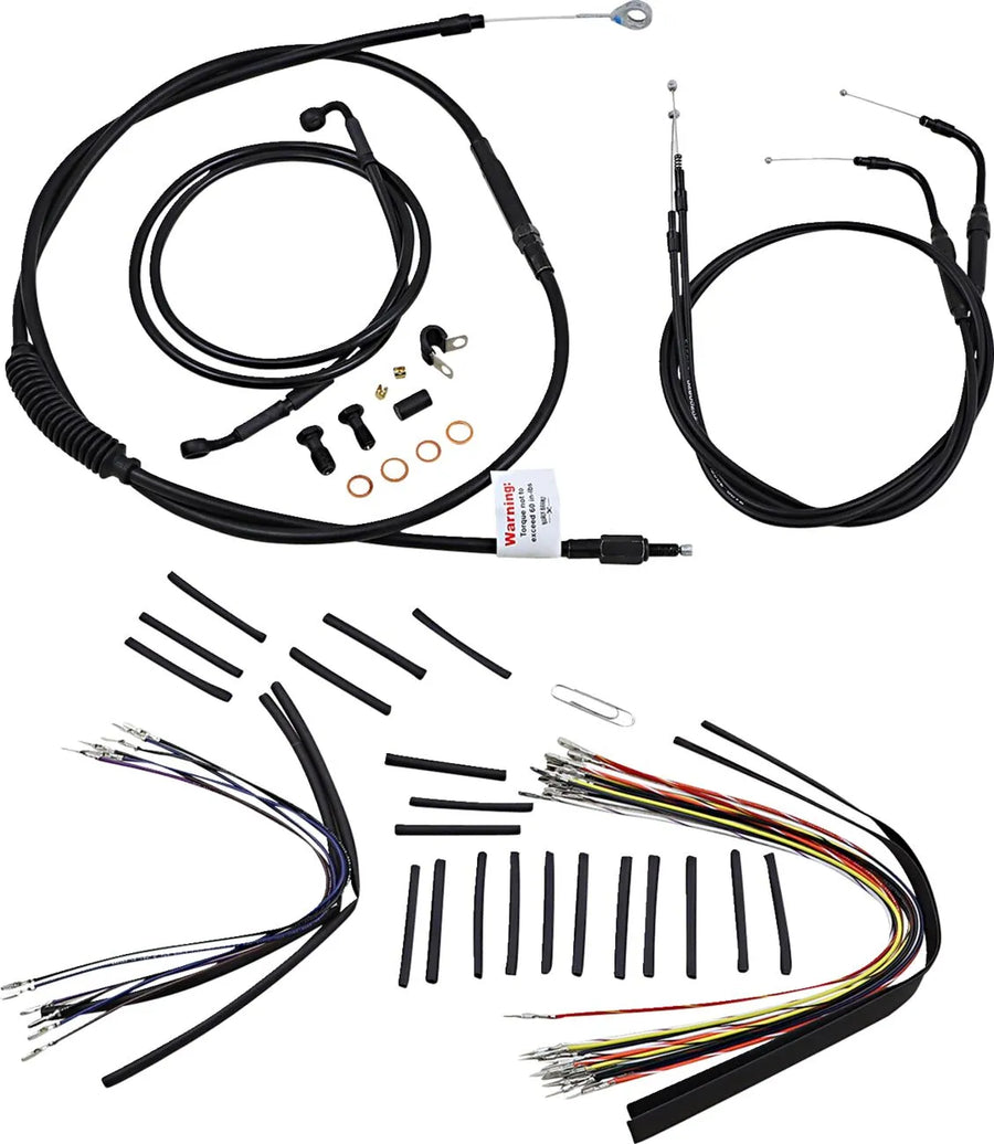 Harley Davidson flst [BURLY BRAND] - Kit completo de cabo/linha de guiador de vinil preto para cabide Ape