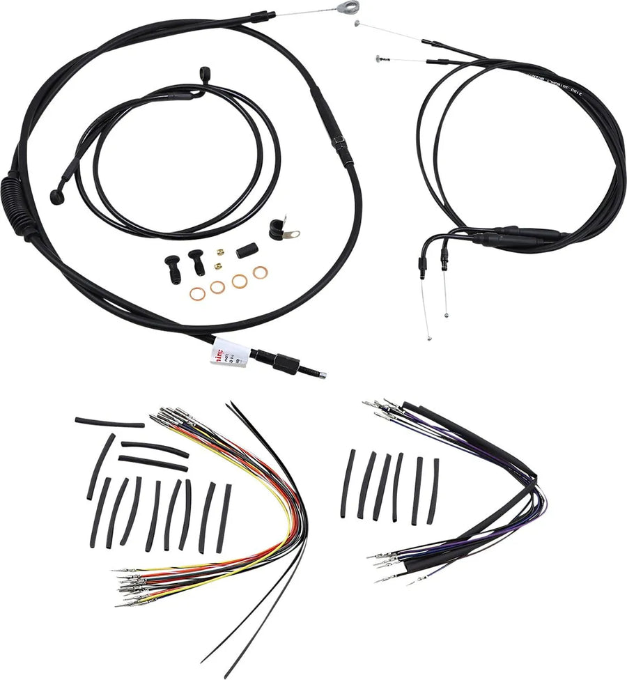 Harley Davidson flst [BURLY BRAND] - Kit completo de cabo/linha de guiador de vinil preto para cabide Ape