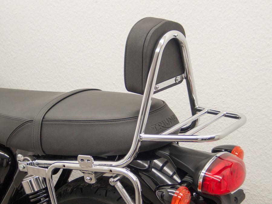 Triumph Bonneville T 100 [2017] - Barra de marecha feita de cachimbo com travesseiros e rack de bagagem