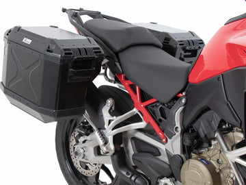 Ducati Multistrada V4 [2025-2026] - conjunto de porta-bagagens Recorte em aço inoxidável incl. Conjunto de malas pretas Xplorer Cutout