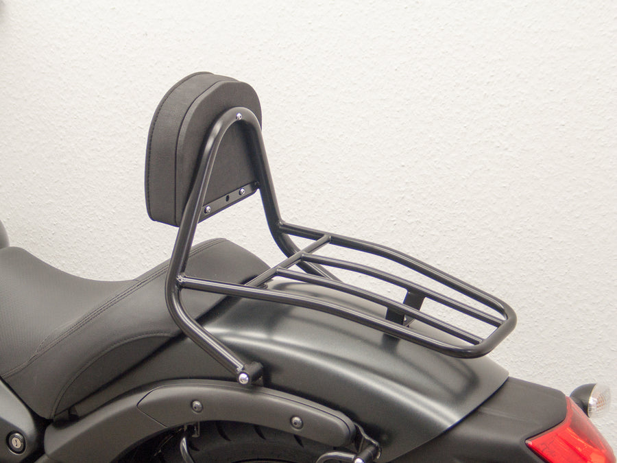 Kawasaki Vulcan S (EN650A) 2015-2020 e (EN650J) 2021- [2015-2020]- Driver Sissy Bar com travesseiros e rack de bagagem, preto