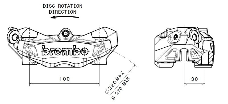 Bmw R Ninet Racer [BREMBO] - Pinça de freio dianteiro esquerdo M4 preta Ø32mm