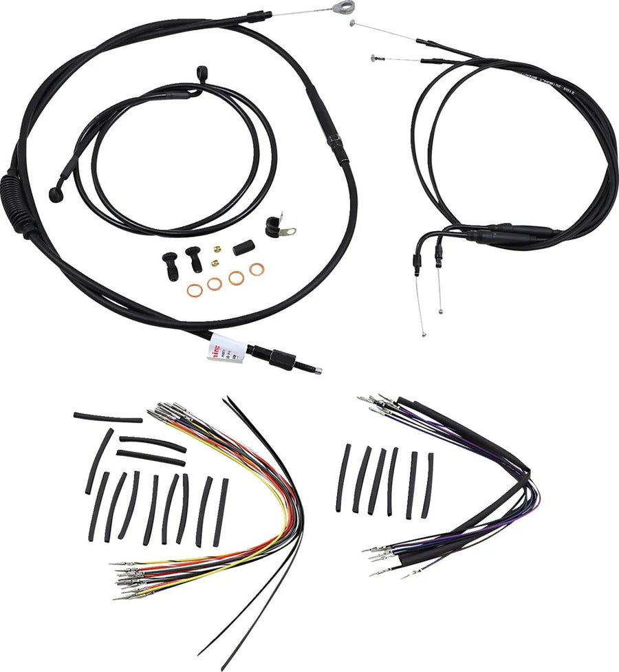 Harley Davidson flst [BURLY BRAND] - Kit completo de cabo/linha de guiador de vinil preto para cabide Ape
