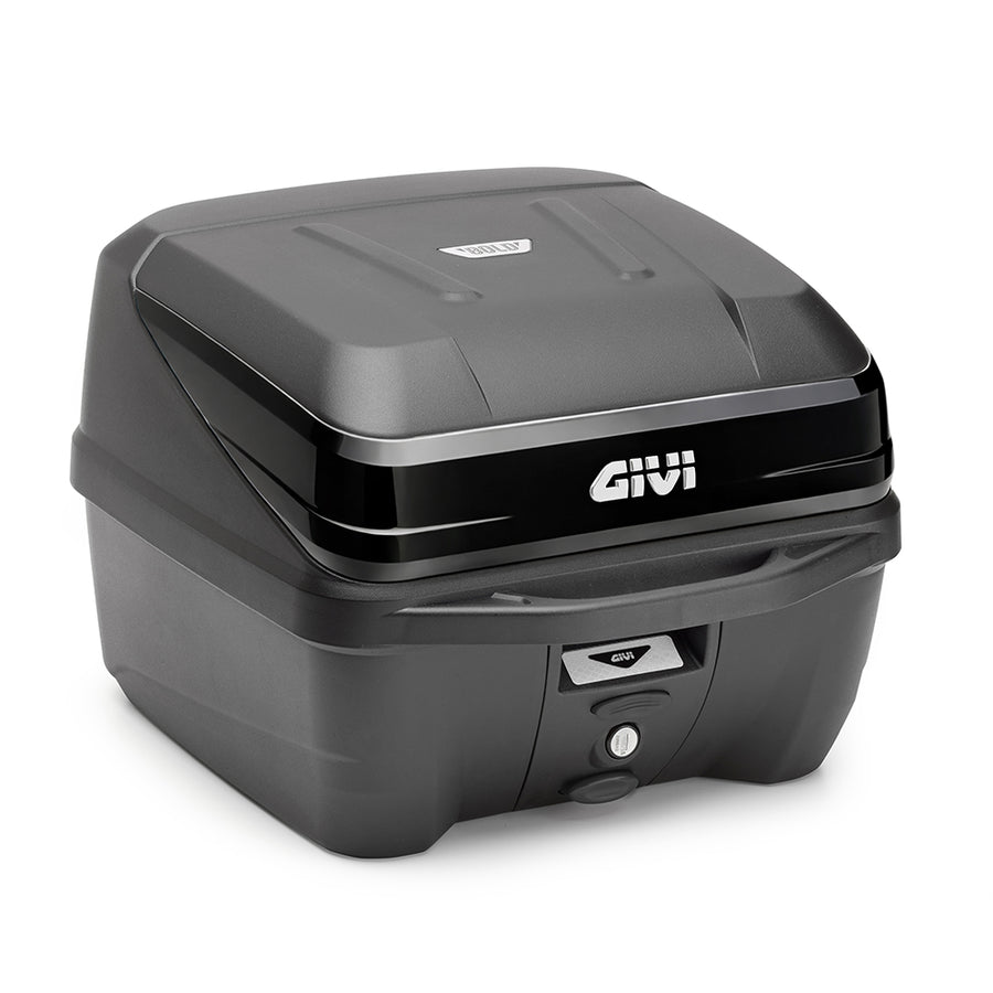 Top case B32 Monolock, preto, com placa - com inserção em preto brilhante, 32 litros