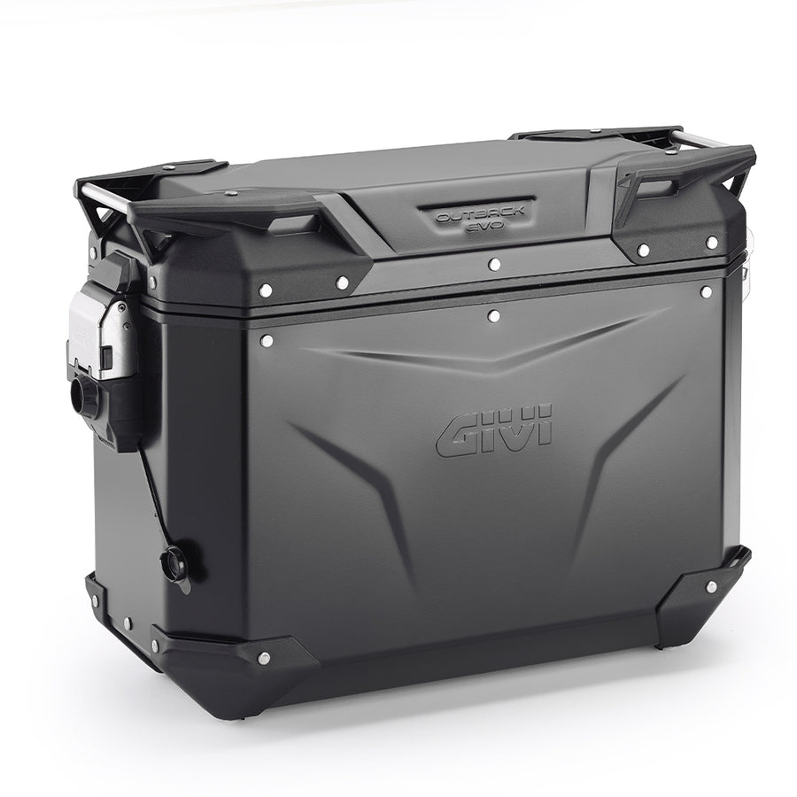 Mala lateral Trekker Outback EVO 37 em alumínio, preta – direita, 37 litros / SMART SECURITY LOCK