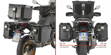 Kove X Pro 800 [GIVI] - porta-malas lateral tubular em aço PL ONE-FIT com deslocamento lateral direito para o Trekker Outback