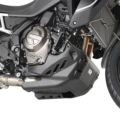 Suzuki V-Strom 800 SE [GIVI] - A proteção do motor é feita de plástico preto reforçado com fibra de vidro para ser montada com