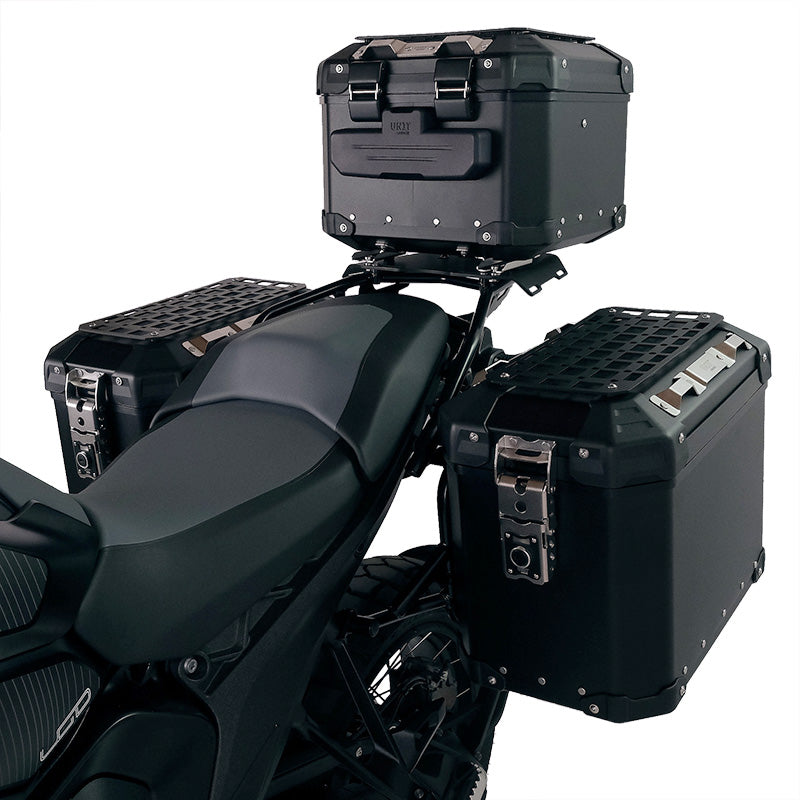 BMW R nineT 1200 Urban G/S (niedriger Auspuff) [2017-2023] - Atlas 44L Universal-Aluminium-Topcase + NineT-Gepäckträger mit Soziusgriffen zur Befestigung der Topcaseplatte