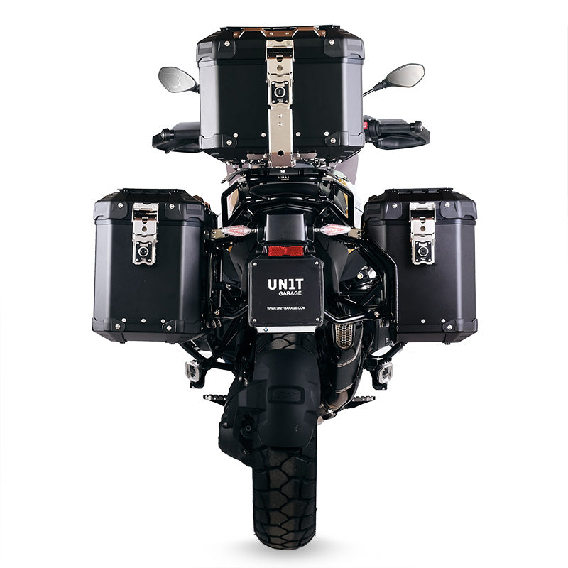 BMW R nineT 1200 Urban G/S (niedriger Auspuff) [2017-2023] - Atlas 44L Universal-Aluminium-Topcase + Atlas Top Case Platte für Gepäckablage