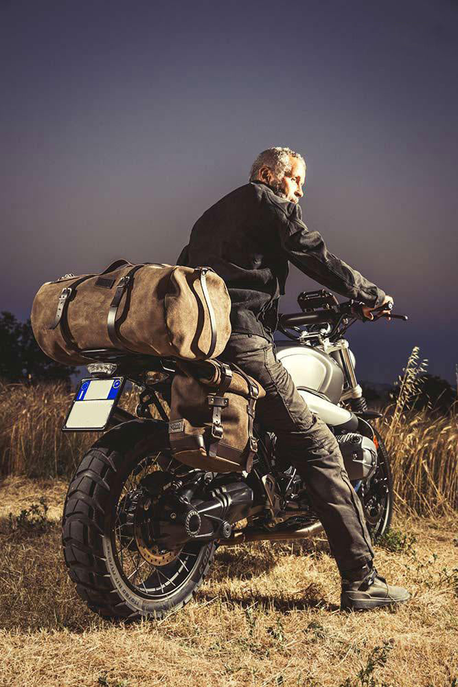 BMW R nineT 1200 Urban G/S (niedriger Auspuff) [2017-2023] - 22L-30L Scram Satteltasche aus Spaltleder + Rahmen der NineT Serie