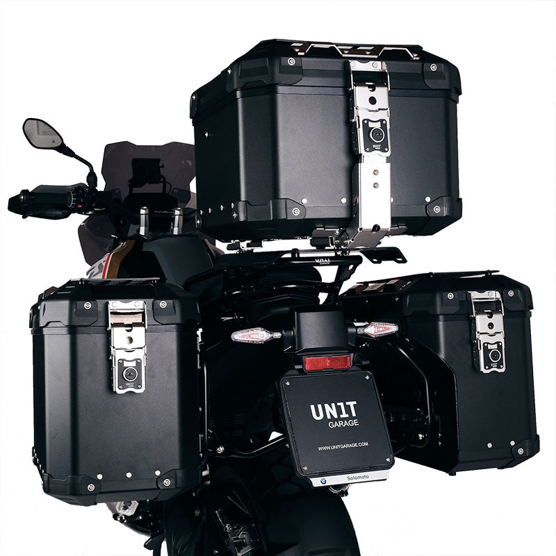 BMW R nineT 1200 Urban G/S (niedriger Auspuff) [2017-2023] - Atlas Aluminium-Seitenkoffer-Set 48L+41L + Rahmen für Taschen aus Aluminium Atlas NineT