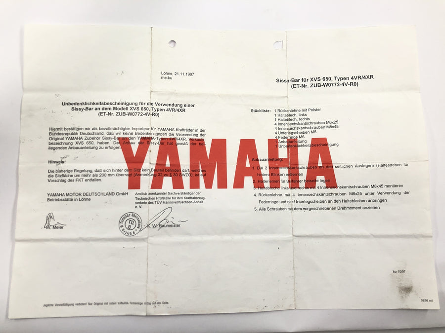 Yamaha XVS 650 4VR [1997] - Encosto sissybar para passageiro com certificado cromado