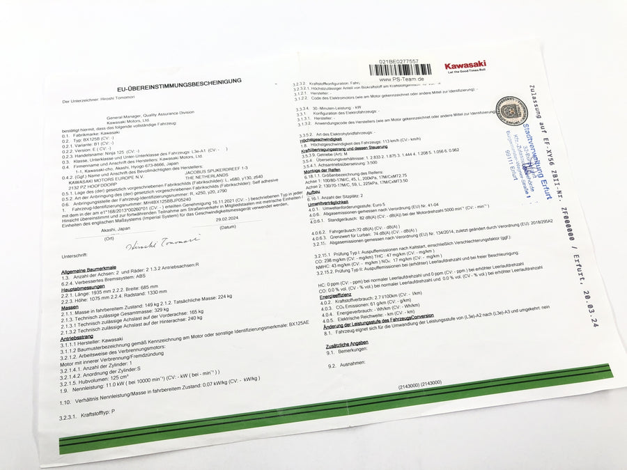 Kawasaki Ninja 125 BX125B [2024] - Cabeça de estrutura com papéis