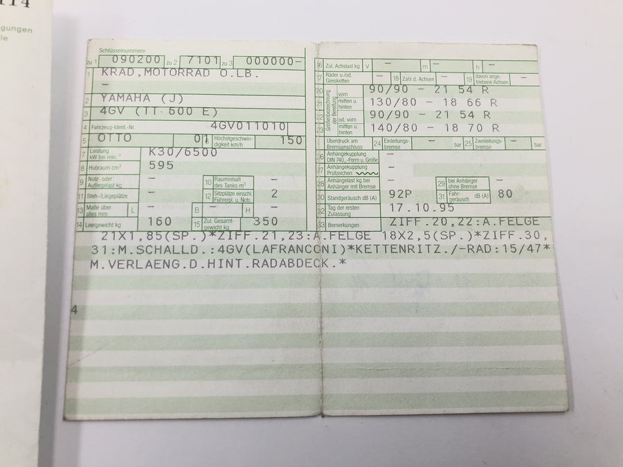 Yamaha TT 600 E 4GV [1995] - Quadro principal com papéis
