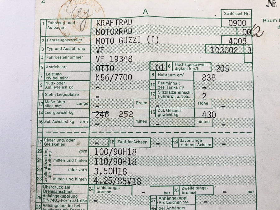 Moto Guzzi 850 Le Mans 3 VF [1986] - quadro com papéis